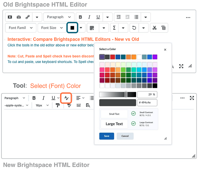 Brightspace Editor compare new old