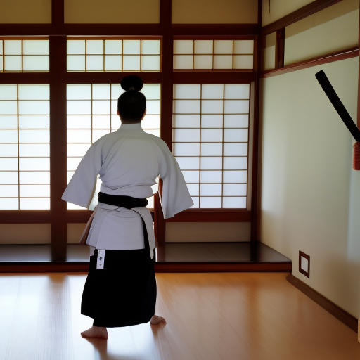 2107710909_Traditional_Japanese_dojo__with_wooden_floors_and_walls_adorned_with_swords_and_other_weapons__The_d